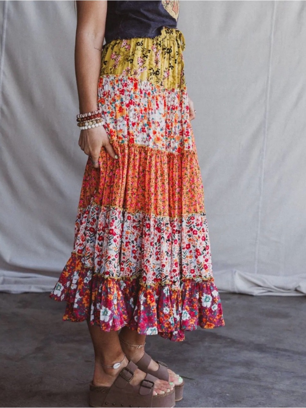 🧡NWT Jackpot Multi-Color Floral Tiered Maxi Skirt